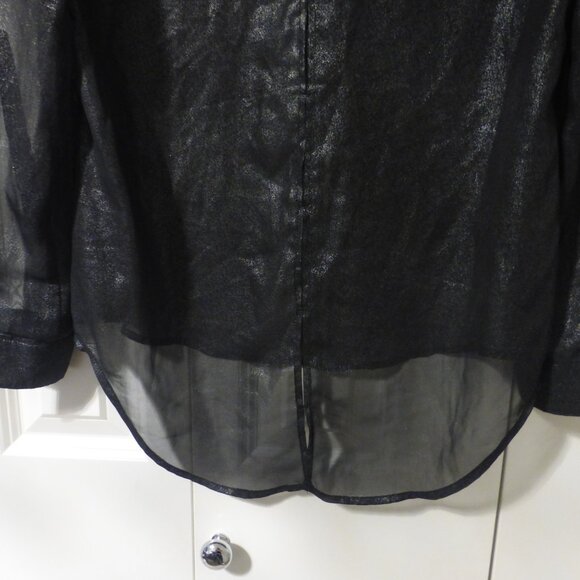 LE CHATEAU semi-sheer black silver metallic sheen long sleeve blouse - Picture 7 of 7